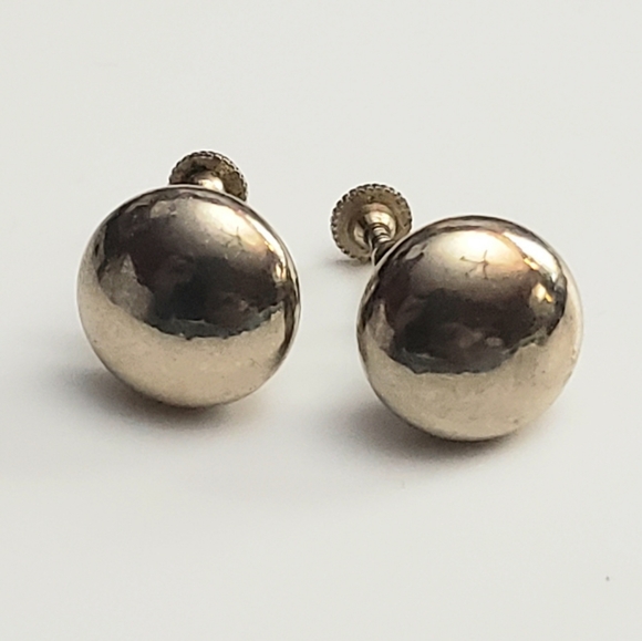 Silver Button Screw Back Earrrings Vintage - Picture 4 of 7